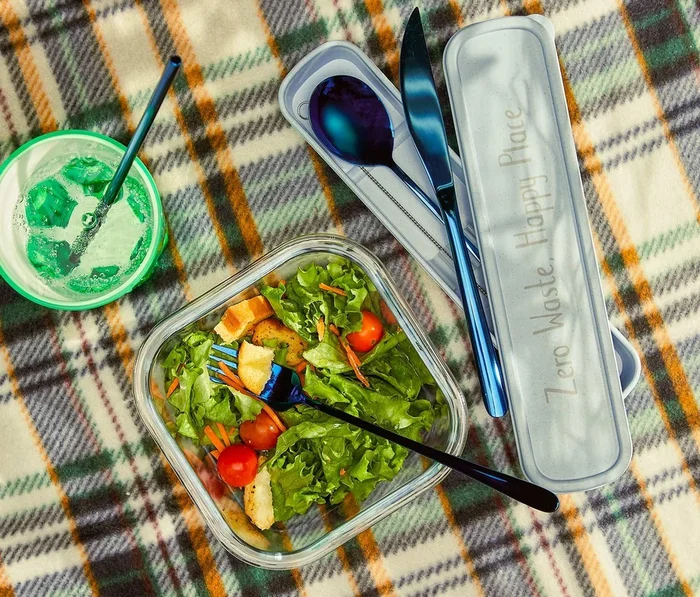 Reusable Travel Flatware Set with Case: Electric Blue