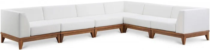 Rio 131 ” Off White Water Resistant Fabric Upholstered Outdoor Patio 6pc. Modular Sectional