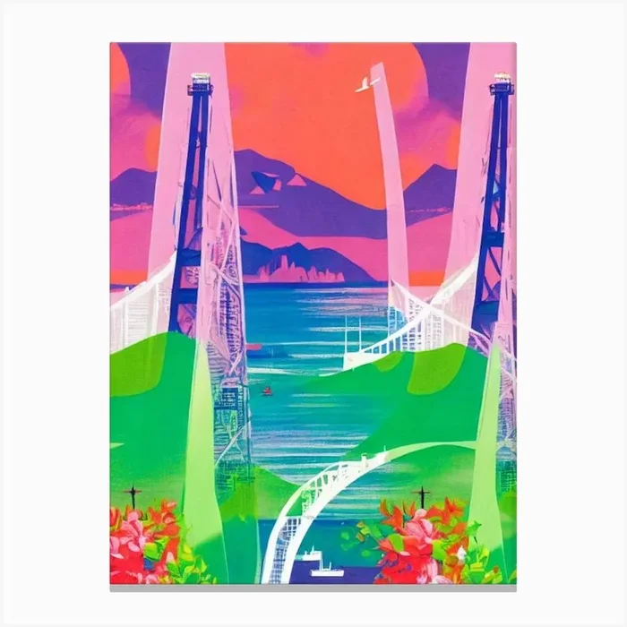 Rio De Janeiro Harbour Brazil Retro Risograph Print harbour Canvas PrintAA by Anchored Art Co.