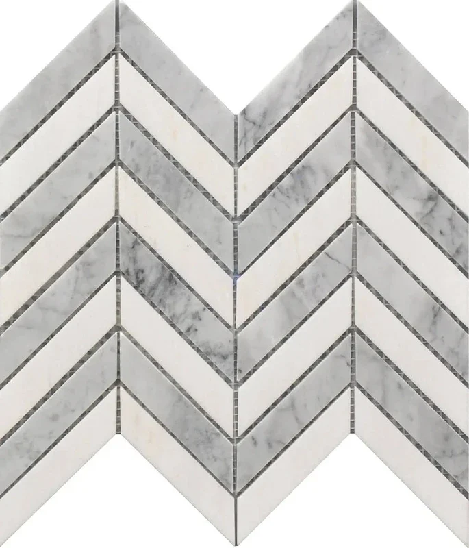 Roca Rockart – White & Gray Chevron (11 “x12 ” Marble Mosaic)