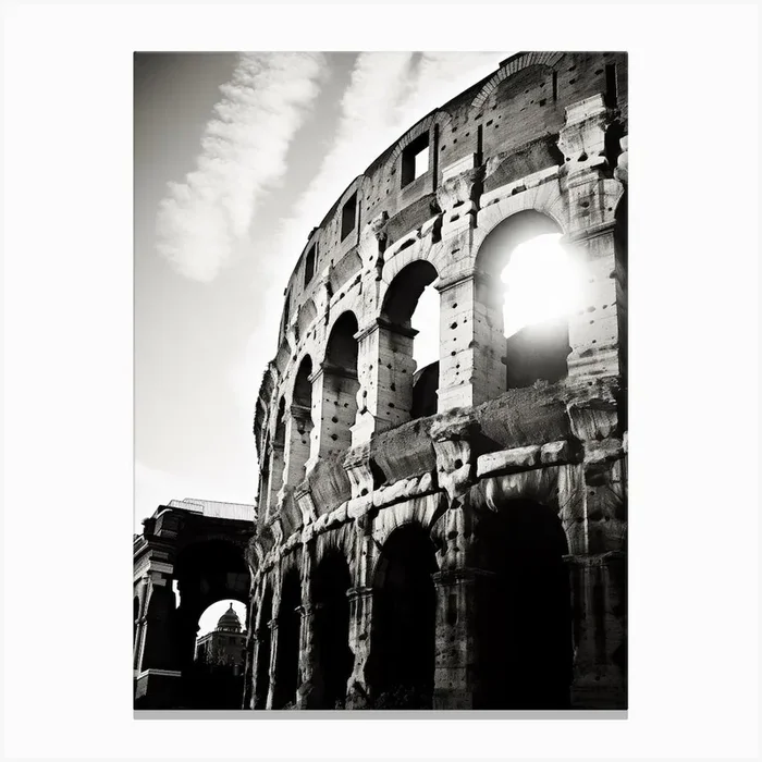 Rome, Black And White Analogue Photograph 2 Canvas Print by Monochrome Vistas