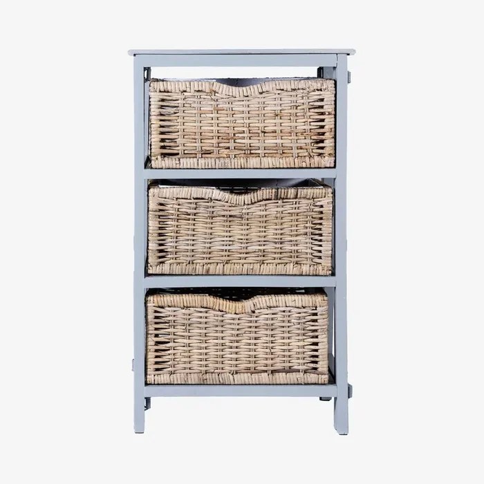 Rustic 3-Basket Storage Chest – Grey / Natural by Happimess