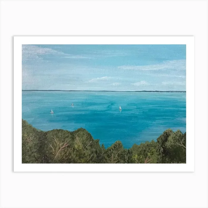 Sailboats On The Lake Art Print by Judit Gorog Art