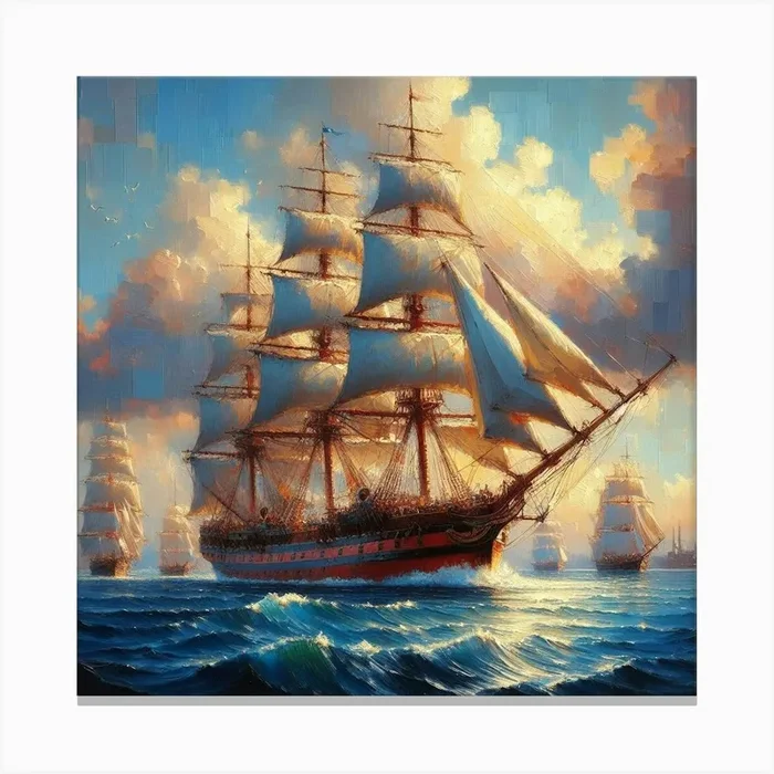 Sailing Ship In The Ocean Canvas Print by Mamlika design