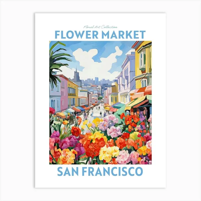 San Francisco California Flower Market Floral Art Print Travel Print Plant Art Modern Style Art Print by Mambo