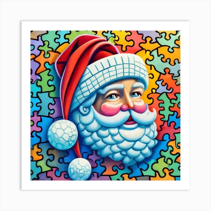 Santa A Colourful Puzzle Art PrintL by LuciaGeorge