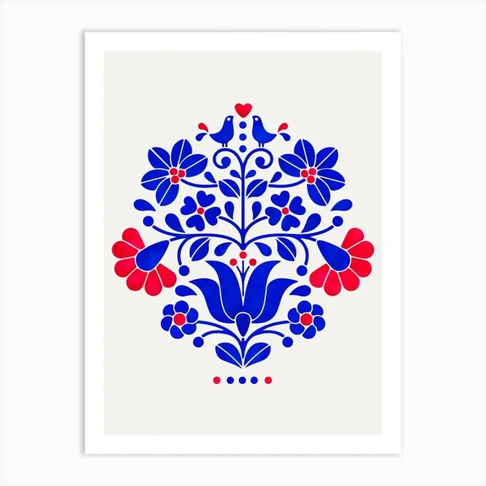 Scandi Folk Flowers Art Print by showmemars