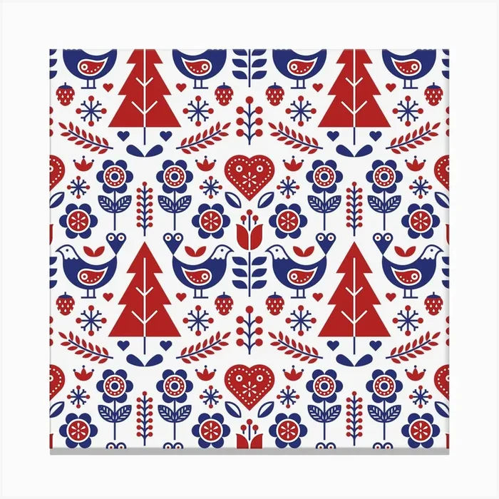 Scandinavian Folk Seamless Pattern Canvas Print by Etnousta