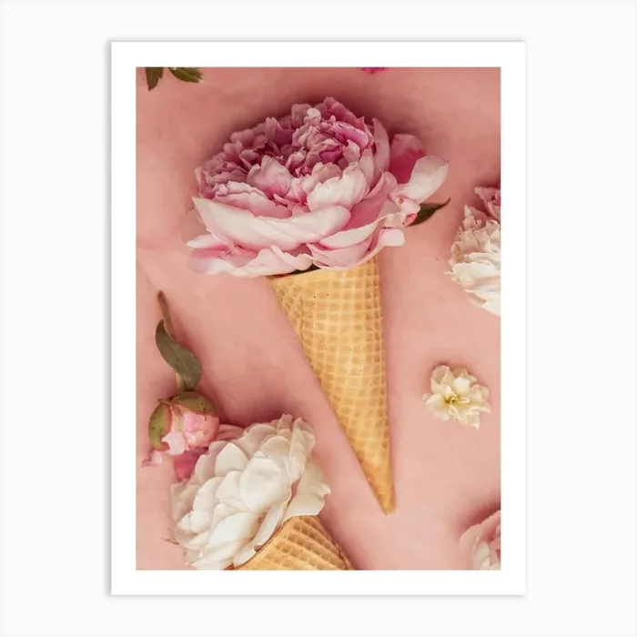 Scoop of Blooms Ice Cream Cone Art Print by Peony Sunday