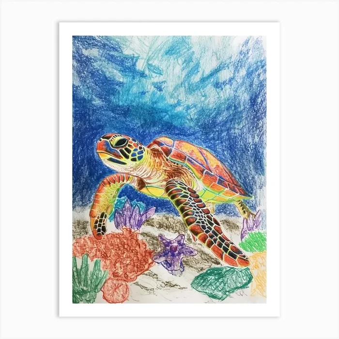 Sea Turtle On The Ocean Floor Pencil Doodle 3 Art Print by Energy of the Sea