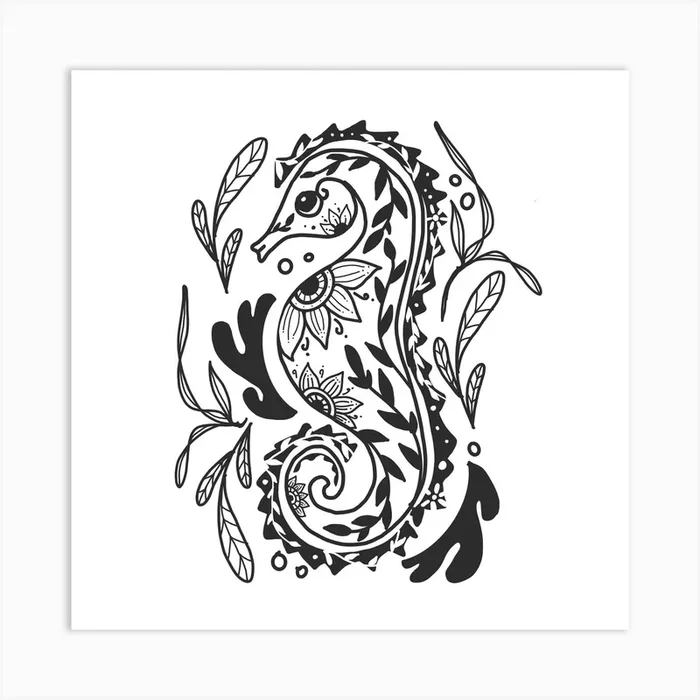 Seahorse Square Art Print by Mitalim Designs