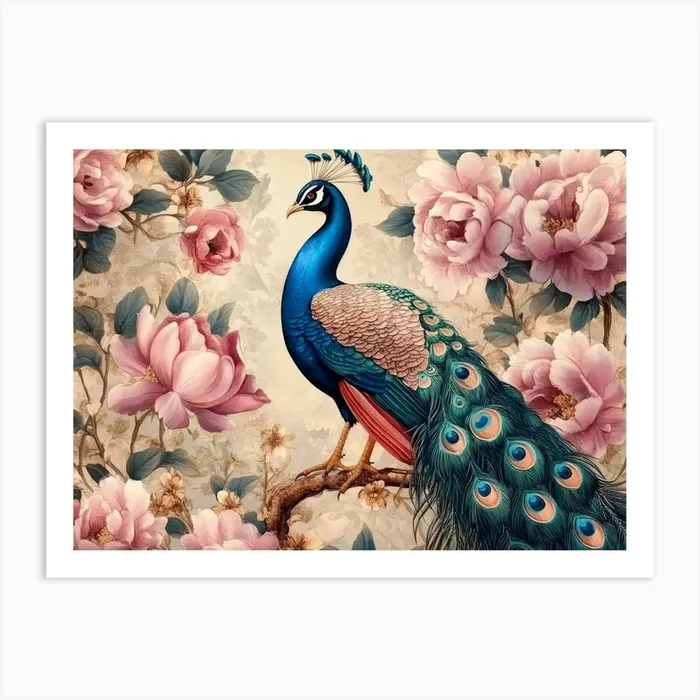 Seamless Floral Leather And Peacock Art Exotic Oriental Design 1 Art Print by Divine Studio
