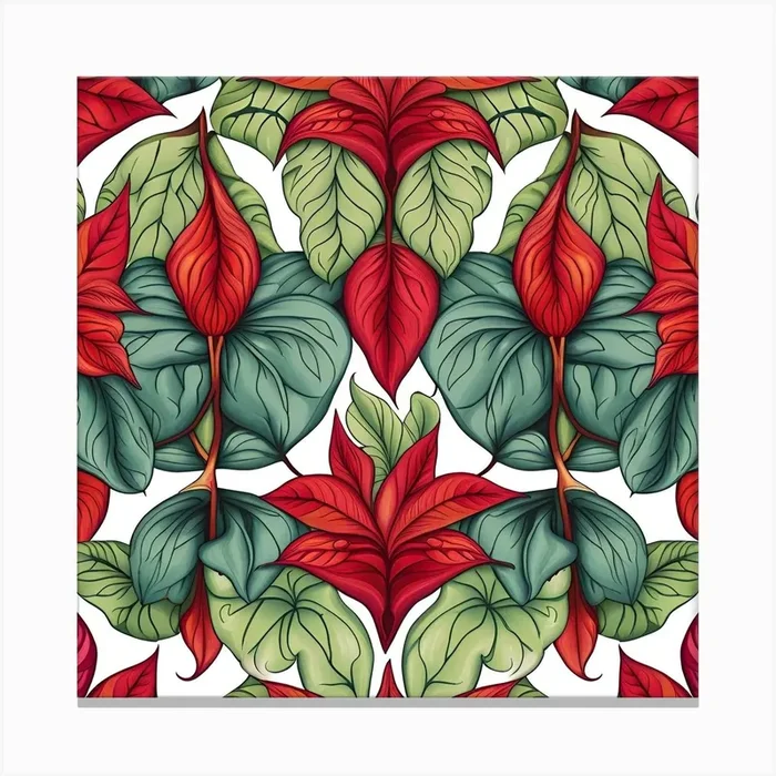 Seamless Pattern With Red And Green Leaves Canvas PrintDD by Diggit Designs
