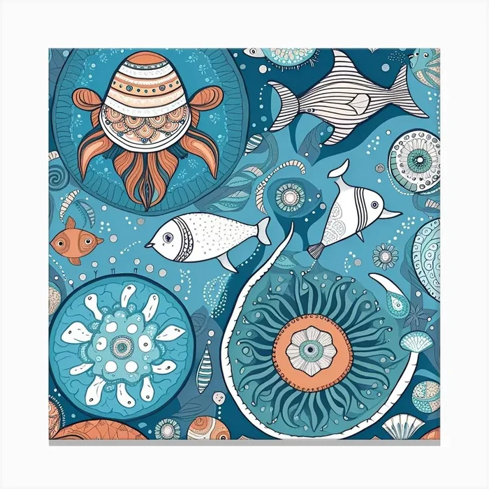 Seamless Pattern With Sea Creatures Canvas PrintDD by Diggit Designs
