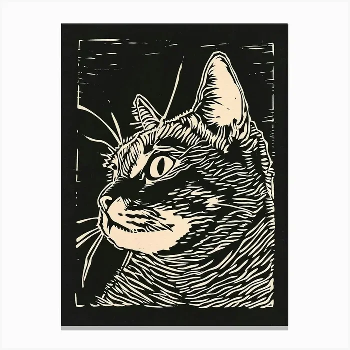 Selkirk Rex Cat Linocut Blockprint 6 Canvas Print by Woof and Whiskers