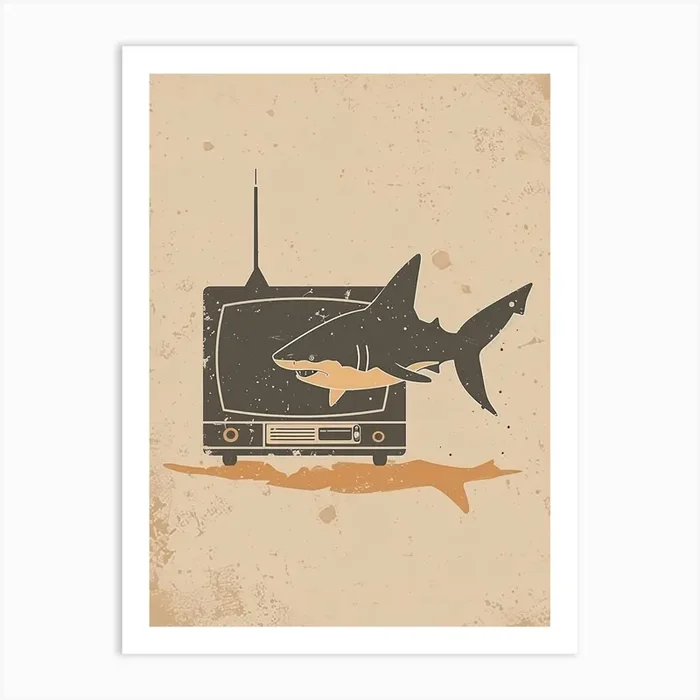 Shark & A Tv Muted Pastels 3 Art Print by Energy of the Sea
