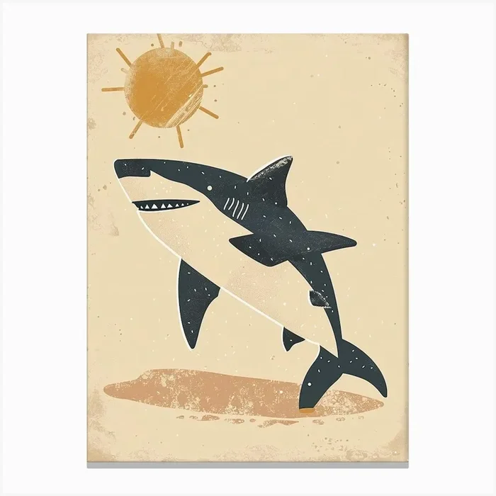 Shark & The Sun Muted Pastel Minimalist Canvas Print by Energy of the Sea