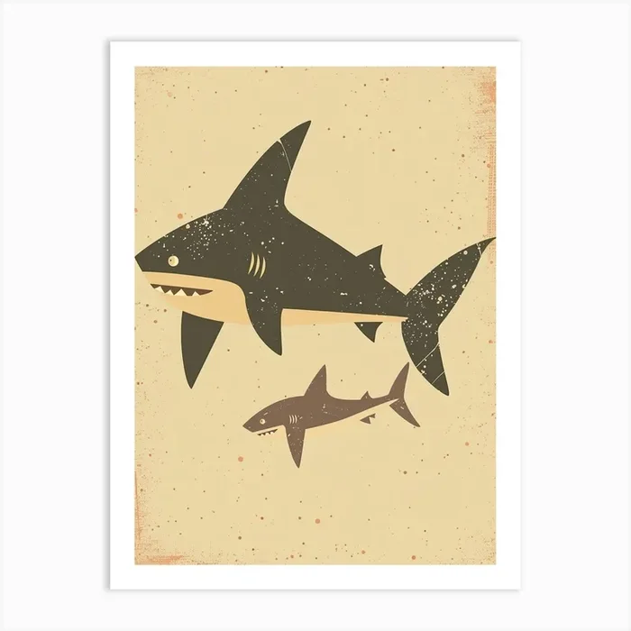 Shark Family Muted Pastels 1 Art Print by Energy of the Sea