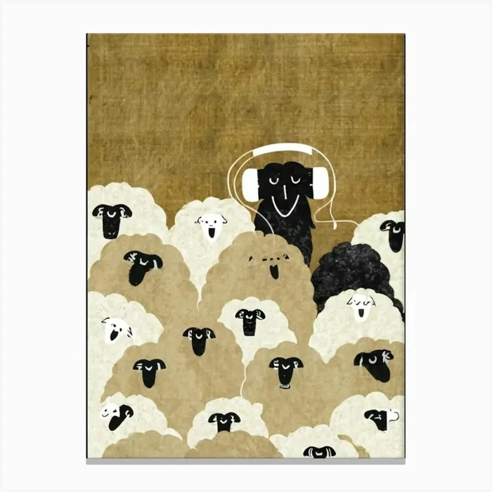 Sheep Listening To Music Canvas Print by FOX & JAY