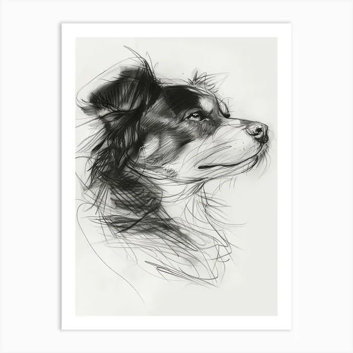 Shepherd Dog Charcoal Line 1 Art Print by Woof and Whiskers