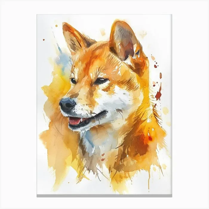 Shiba Inu Watercolor Painting 1 Canvas Print by Woof and Whiskers