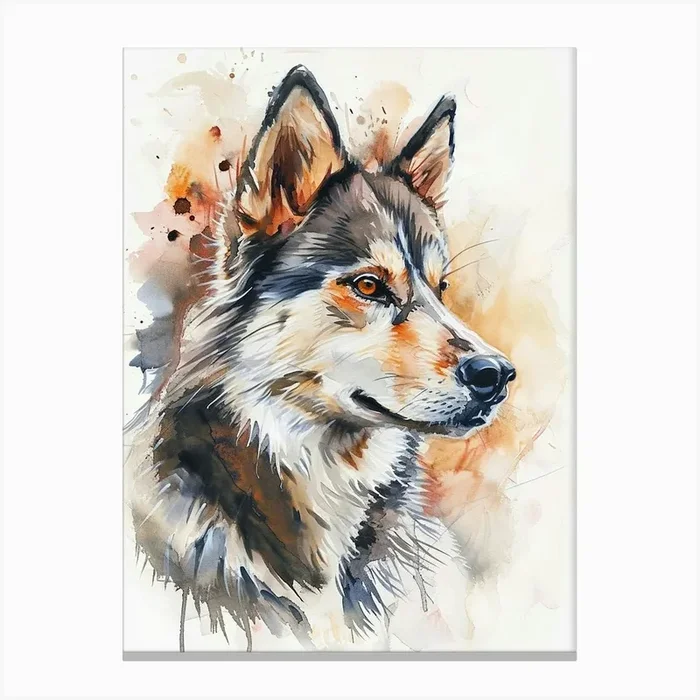 Siberian Husky Watercolor Painting 2 Canvas Print by Woof and Whiskers