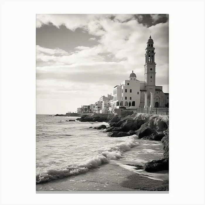 Sitges, Spain, Black And White Analogue Photography 2 Canvas Print by Monochrome Vistas