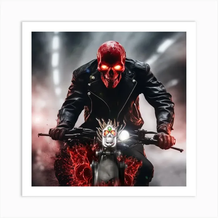 Skeleton On A Motorcycle Art PrintVB by vr boy