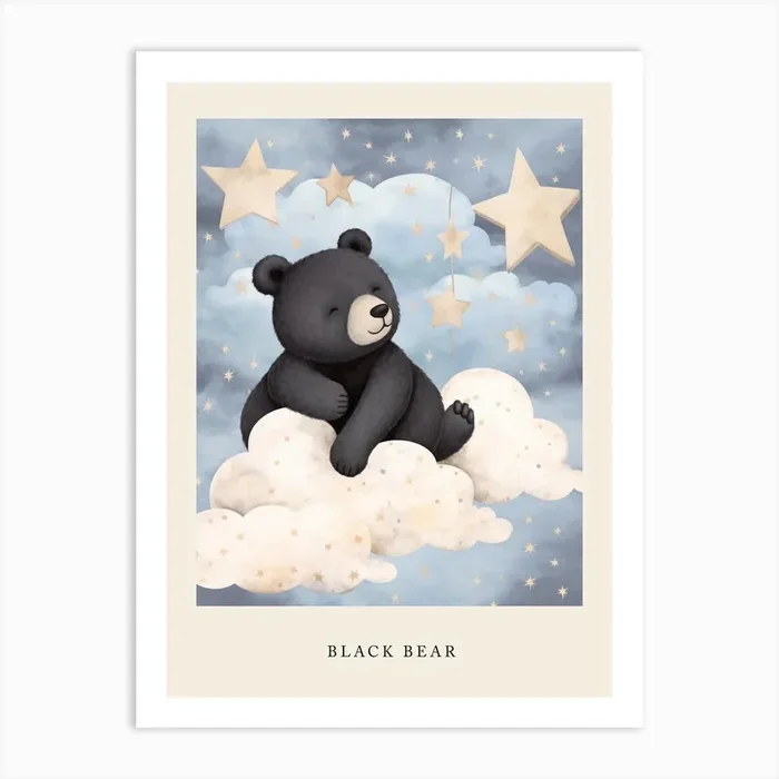 Sleeping Baby Black Bear 2 Nursery Poster Art Print by Scribble Studio