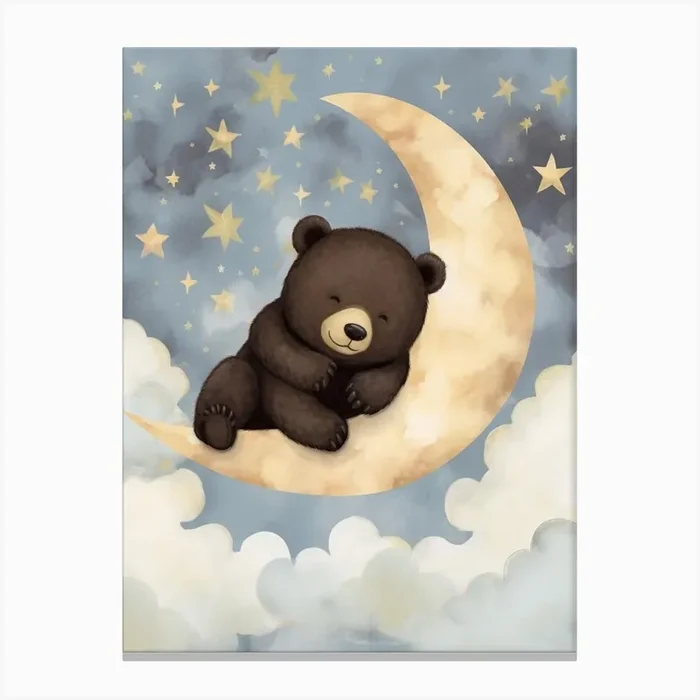 Sleeping Baby Black Bear 3 Canvas Print by Scribble Studio