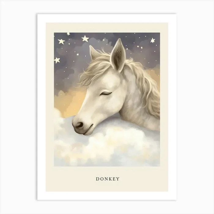 Sleeping Baby Donkey Nursery Poster Art Print by Scribble Studio
