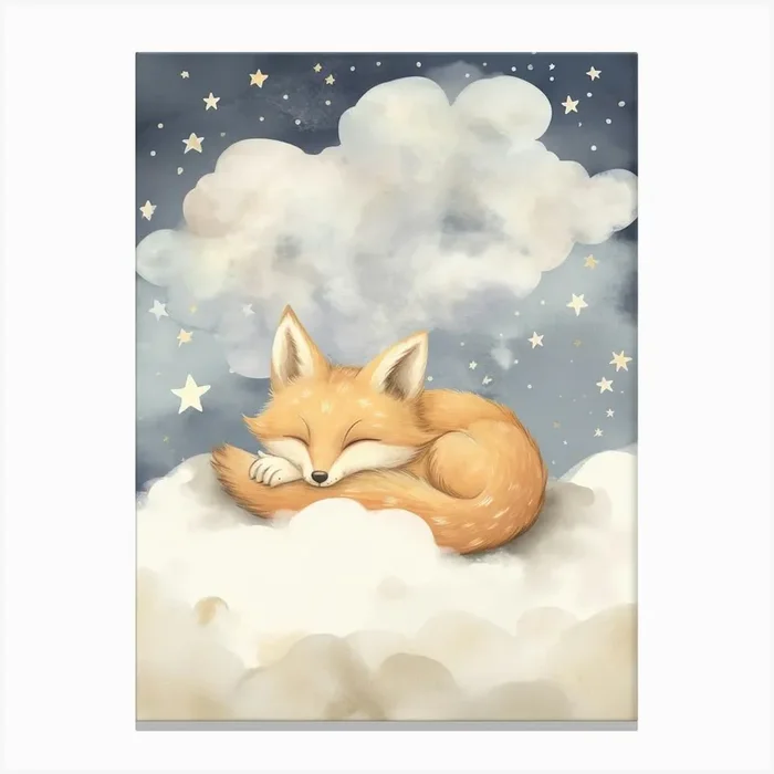 Sleeping Baby Fox 2 Canvas Print by Scribble Studio