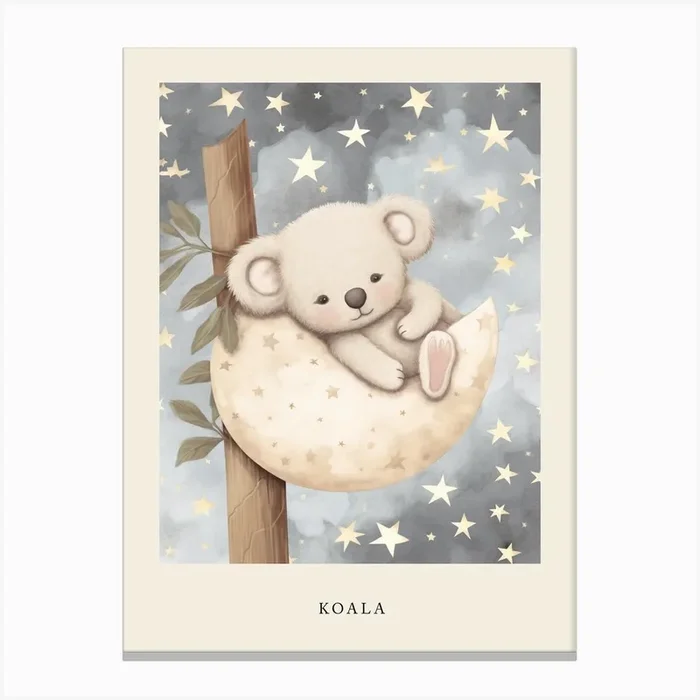 Sleeping Baby Koala 2 Nursery Poster Canvas Print by Scribble Studio