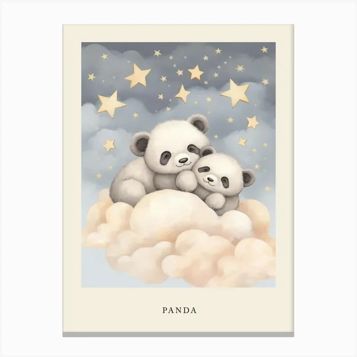 Sleeping Baby Panda 1 Nursery Poster Canvas Print by Scribble Studio