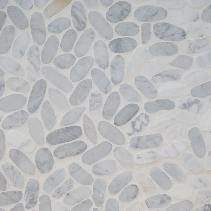 Sliced Carrara White Pebbles Mosaic