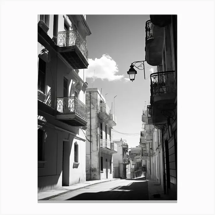 Sliema, Malta, Mediterranean Black And White Photography Analogue 1 Canvas Print by Monochrome Vistas