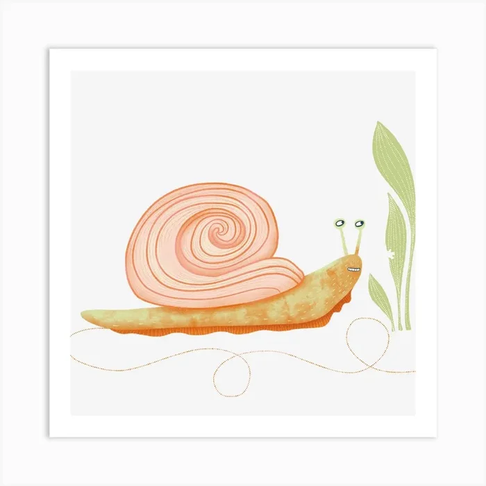Snail In The Grass Having Breakfast Art PrintNS by Nic Squirrell