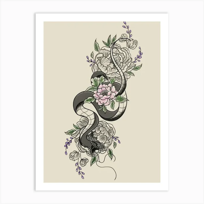 Snake Tattoo Design Art Print by dewgiada