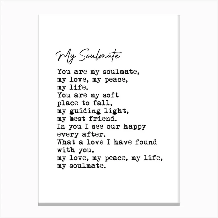 Soulmate Quote Canvas Print by Mambo