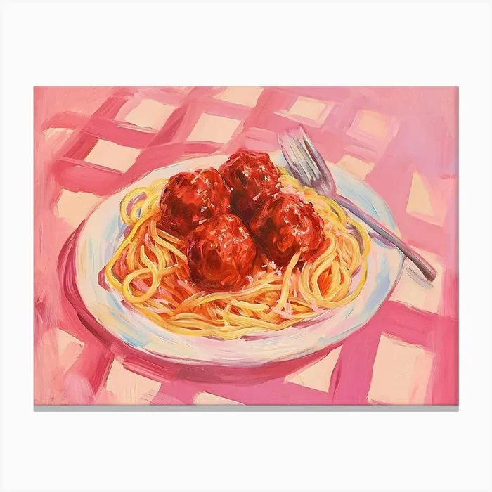 Spaghetti & Meatballs Pink Checkerboard 2 Canvas Print by Artful Appetite