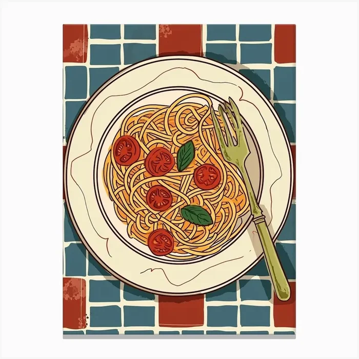 Spaghetti On A Tiled Background 2 Canvas Print by Artful Appetite