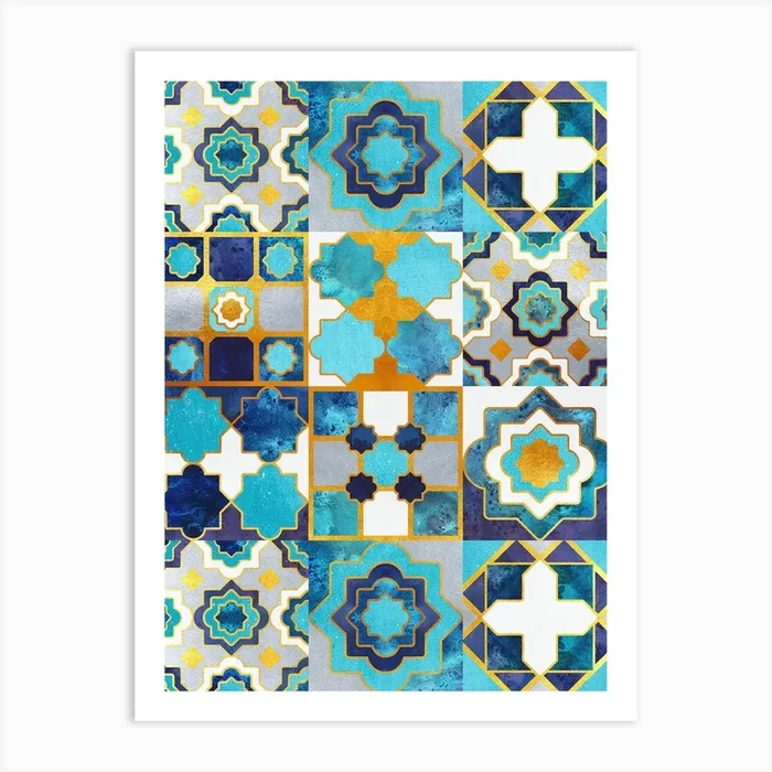 Spanish moroccan tiles inspiration // blue ceramics Marrakesh Andalusian inspired Art Print by Selma Cardoso
