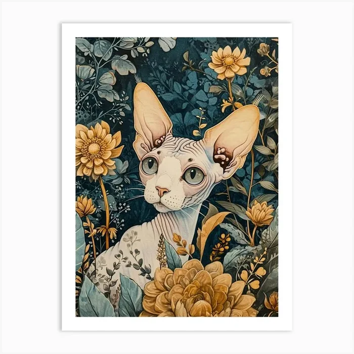 Sphynx Cat Japanese Illustration 1 Art Print by Woof and Whiskers