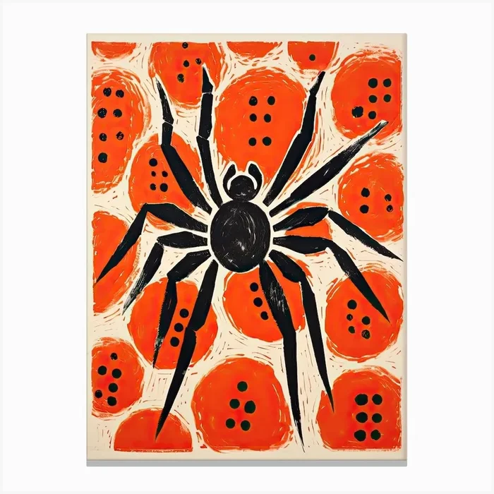 Spider, Woodblock Animal Drawing 2 Canvas Print by Sakura Animal Creations