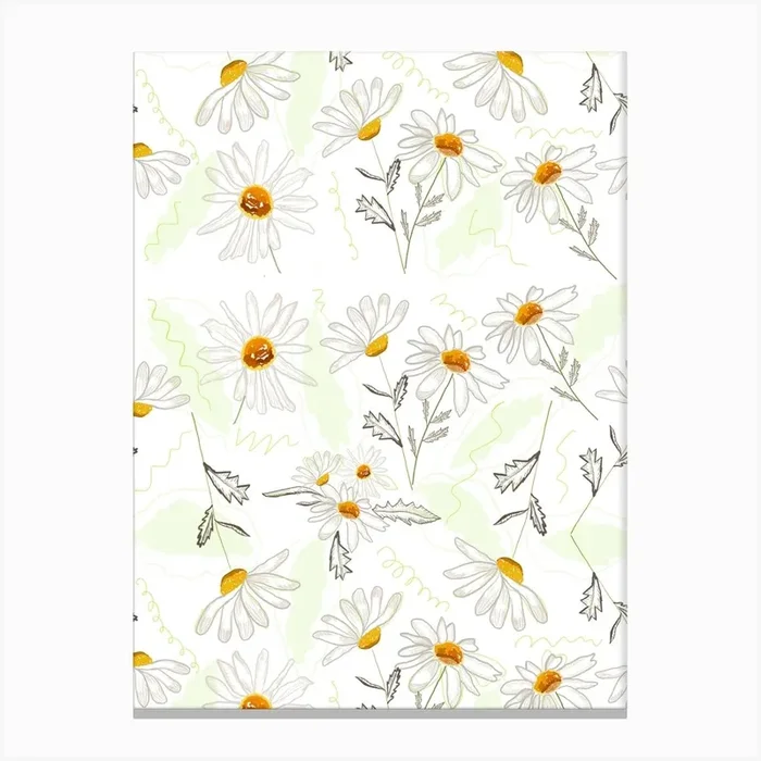 Spring Time Colorful Daisies Pattern Canvas Print by Gulsen Gunel