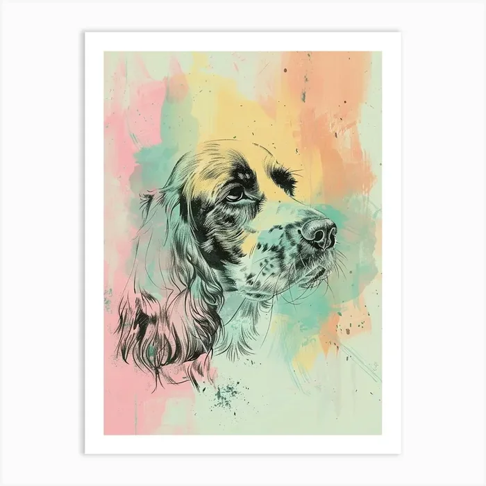 Springer Spaniel Dog Pastel Line Illustration 3 Art Print by Woof and Whiskers