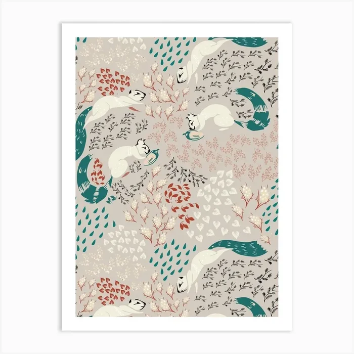 Squirrel Pattern 2 Art Print by Mariasara Pattern Design
