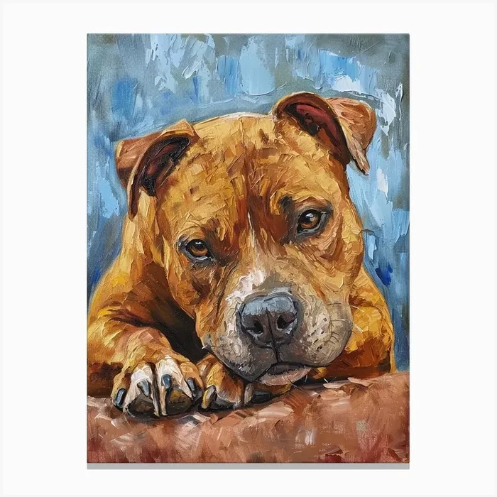 Staffordshire Bull Terrier Acrylic Painting 3 Canvas Print by Woof and Whiskers