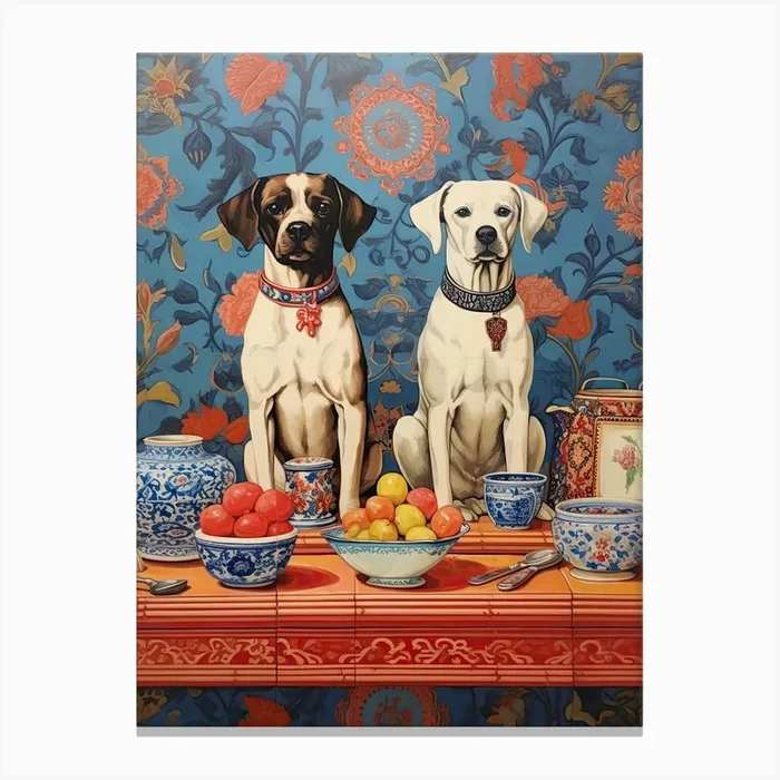 Staffordshire Dogs Illustration Kitsch 4 Canvas Print by Mambo