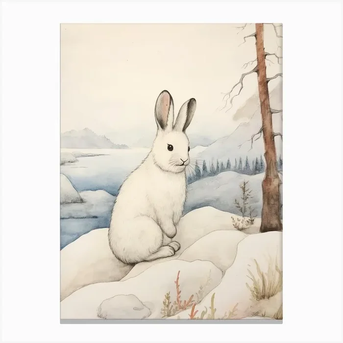 Storybook Animal Watercolour Arctic Hare 3 Canvas Print by Scribble Studio